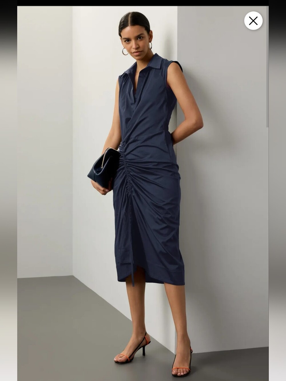 Callas Sylvie Navy Ruched Tank Midi Shirt Dress Size 40